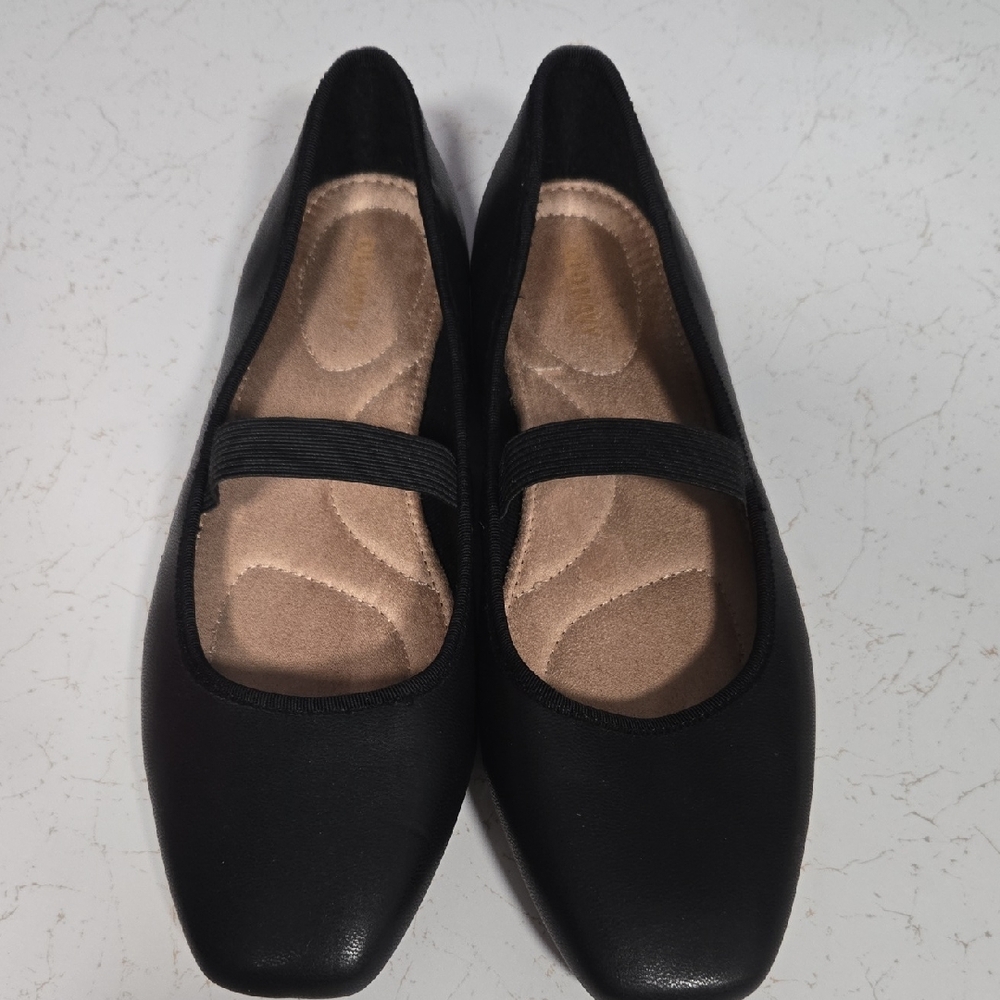 Mary Jane Black Mary Jane Flats with Elastic Strap